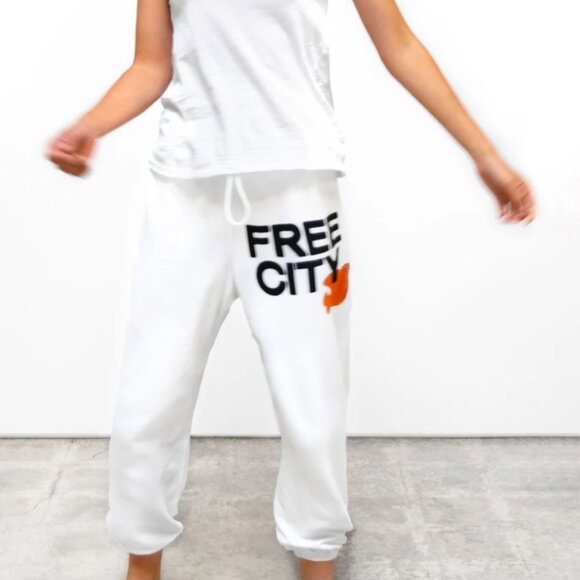Freecity White Sweatpants with Black and Orange Logo - Picture 1 of 6